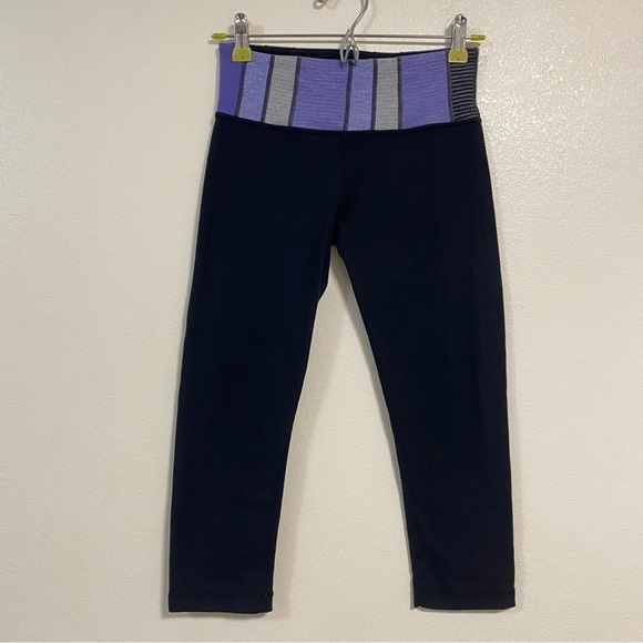 Lululemon Leggings Women’s Size 4 Black Reversible Wunder Under Capri Leggings - Picture 1 of 11